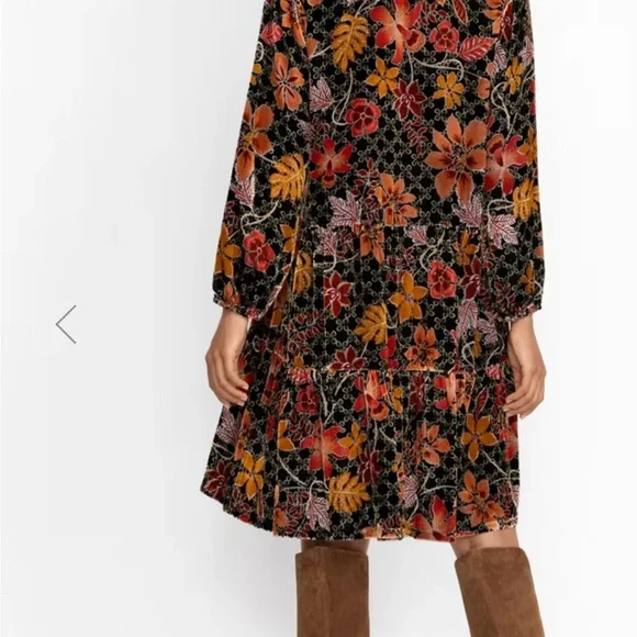 Johnny Was Silk Blend Jasmoon Flore Velvet Field Tiered Dress Tassels - Picture 6 of 11